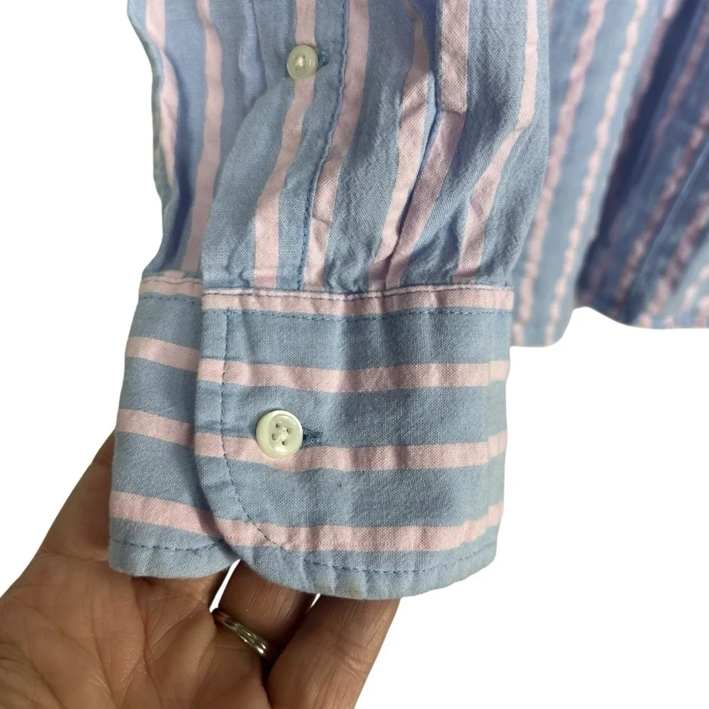 J.CREW Seersucker Lightweight Striped Long Sleeve Button Down Shirt Slim Large